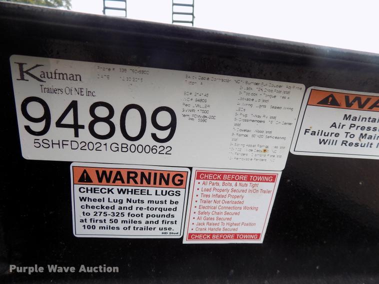 image for item DP9977 2016 Kaufman equipment trailer