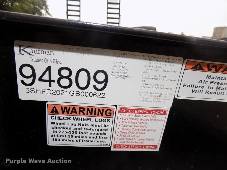 image for item DP9977 2016 Kaufman equipment trailer