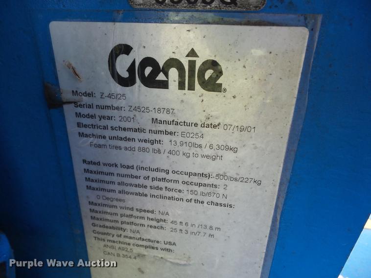 image for item K6420 2001 Genie Z45/25 boom lift