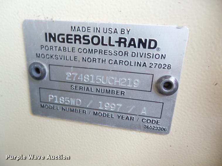 image for item K6423 1997 Ingersoll Rand 185 air compressor