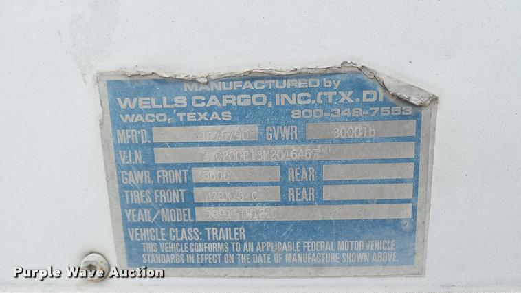 image for item L2295 1991 Wells Cargo enclosed cargo trailer