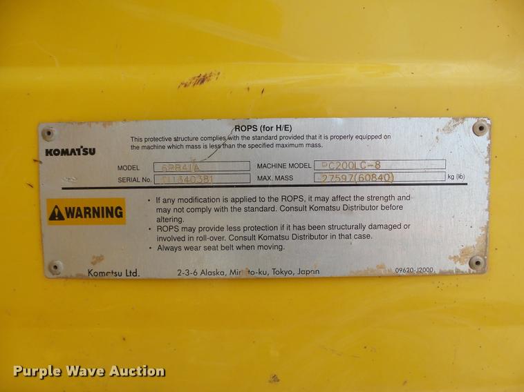 image for item DB4147 2011 Komatsu PC200LC-8 excavator