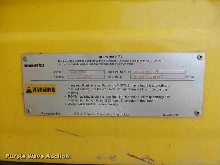 image for item L1922 2012 Komatsu PC200LC-8 excavator