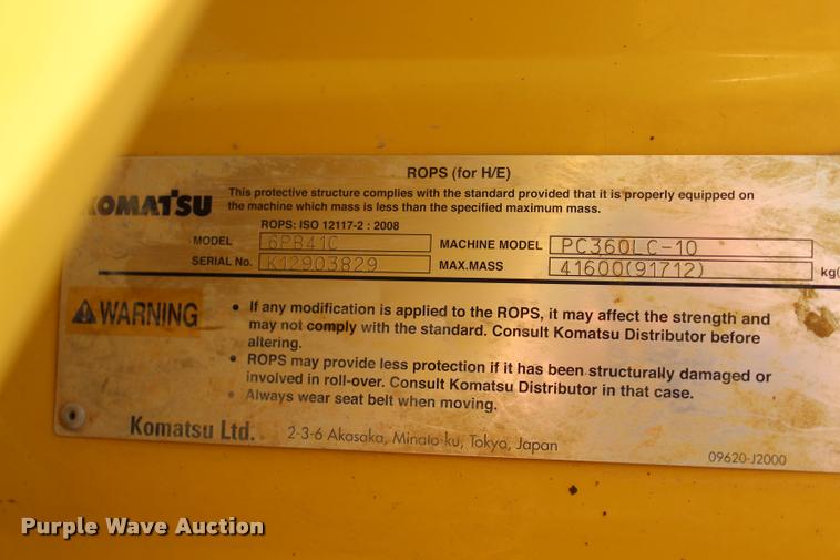 image for item L1933 2012 Komatsu PC360LC-10 excavator