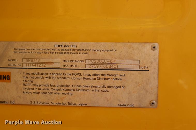 image for item L3234 2011 Komatsu PC200LC-8 HD excavator