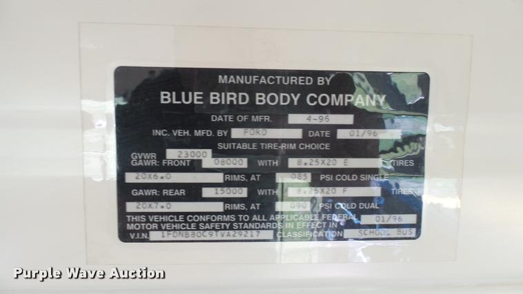 image for item DB3494 1996 Ford B800 Blue Bird school bus