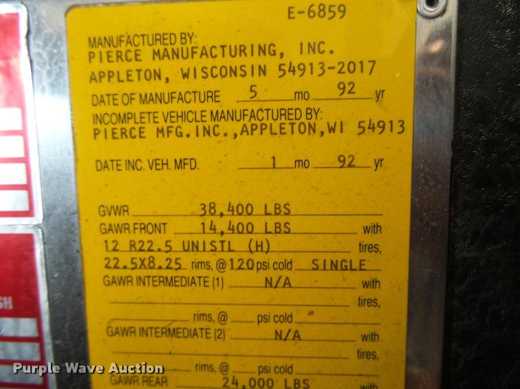 image for item DC3888 1992 Pierce Dash D-8000 pumper fire truck