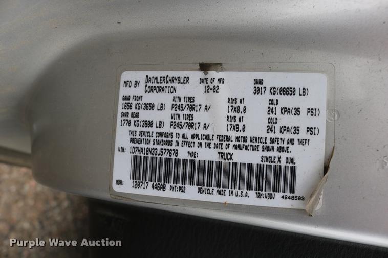 image for item DD0215 2003 Dodge Ram 1500 Quad Cab pickup truck