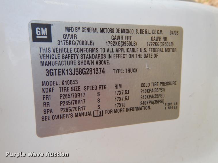 image for item DD0832 2008 GMC Sierra 1500 SLE Z71 Crew Cab pickup truck