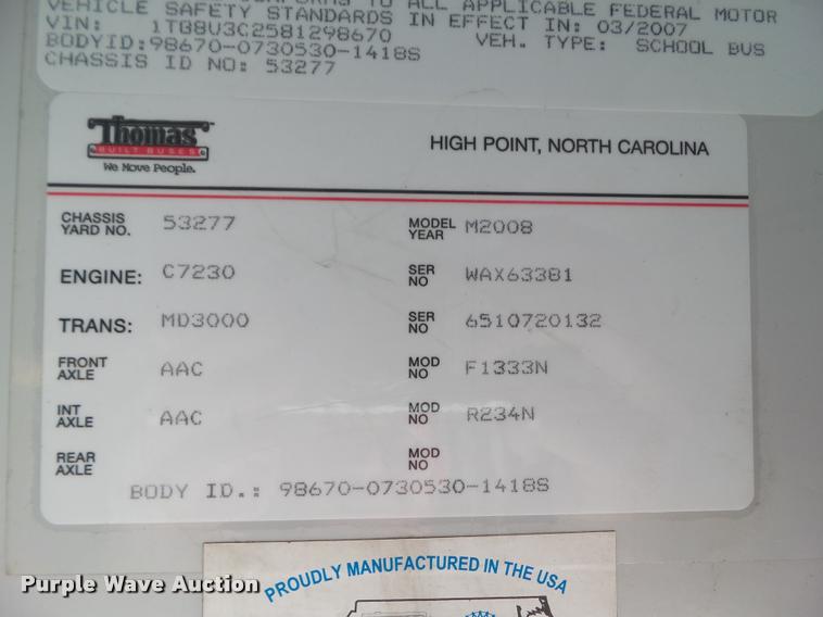 image for item DH9404 2008 Thomas 1418S school bus