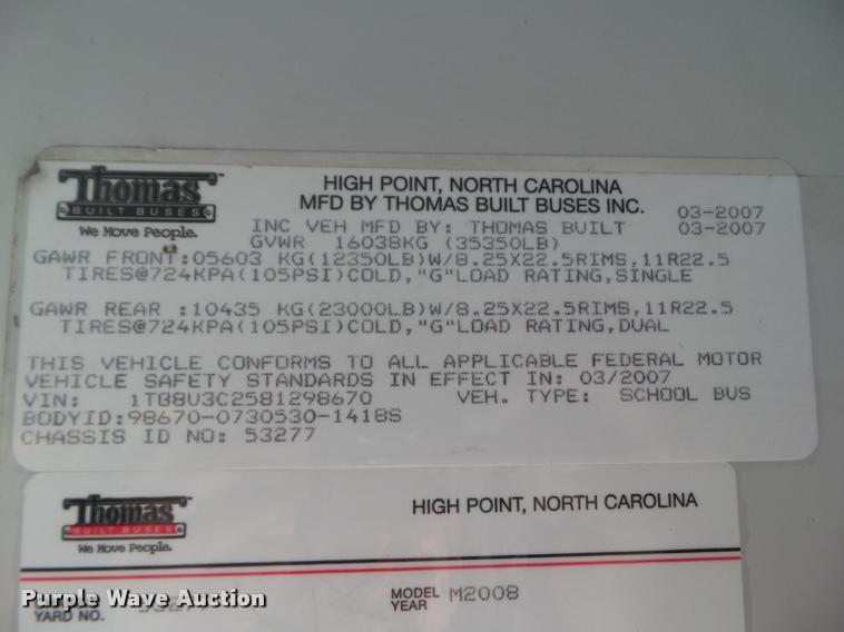 image for item DH9404 2008 Thomas 1418S school bus