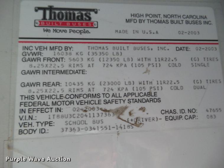 image for item DH9408 2004 Thomas Built 1418S school bus