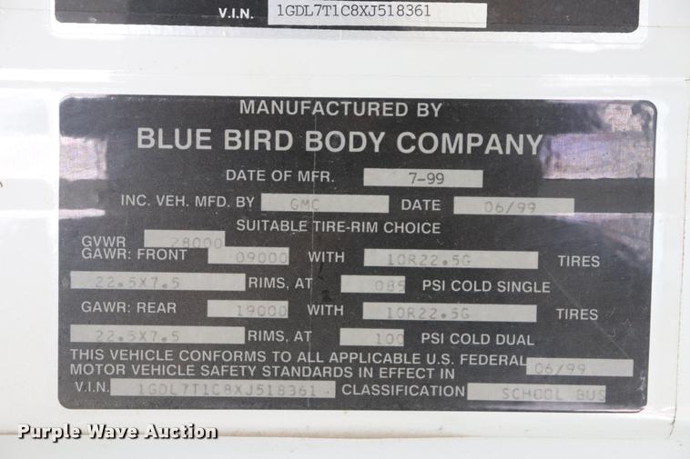 image for item DQ9366 1999 GMC B7 school bus