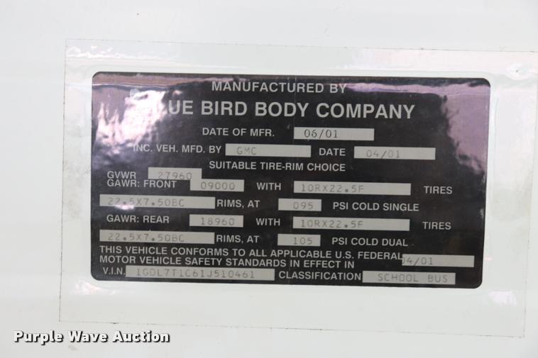 image for item DQ9367 2001 GMC B7 school bus