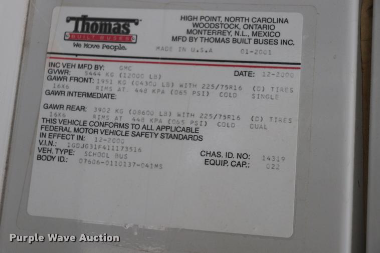 image for item DQ9369 2001 GMC Savana G3500 Cargo school bus