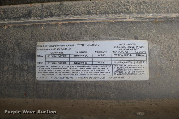 image for item DD0161 2008 Titan 1R8691 livestock trailer