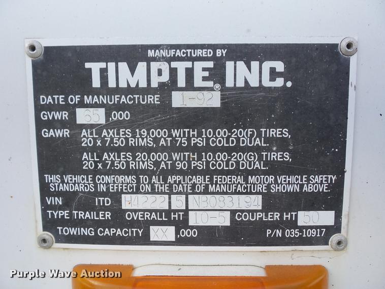 image for item DD1541 1992 Timpte double hopper grain trailer