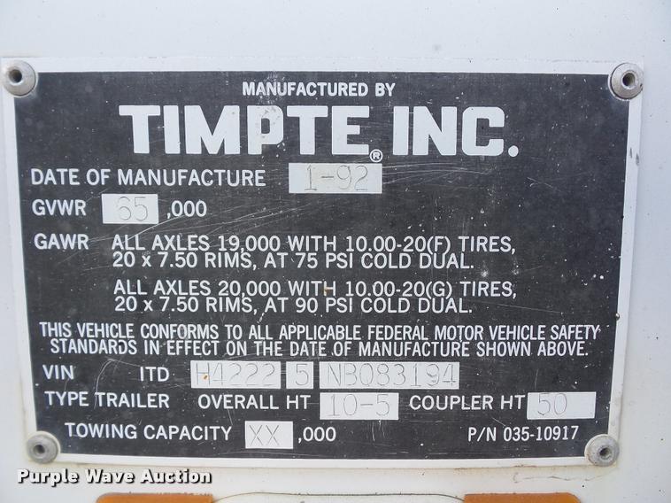 image for item DD1541 1992 Timpte double hopper grain trailer