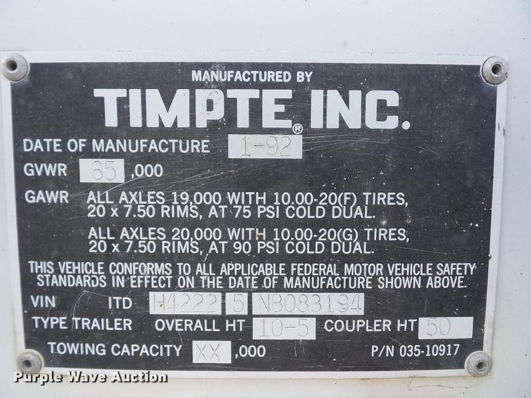 image for item DD1541 1992 Timpte double hopper grain trailer