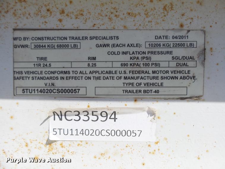 image for item DC3874 2012 Construction Specialist Packmule BDT-40 bottom dump trailer