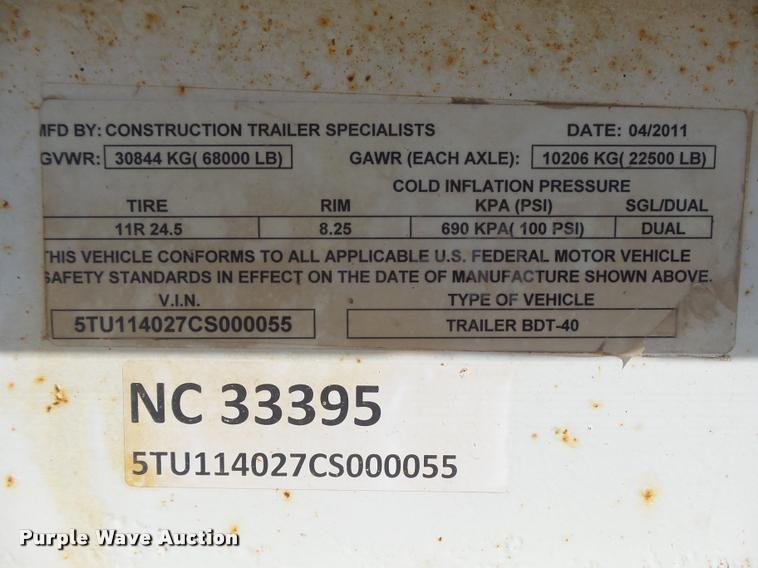 image for item DC3875 2012 Construction Specialist Packmule BDT-40 bottom dump trailer