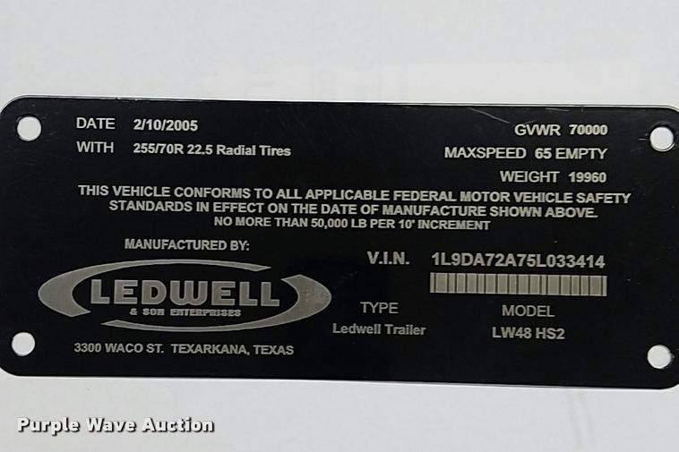 image for item DC5393 2005 Ledwell LW48HS2 tilt deck equipment trailer