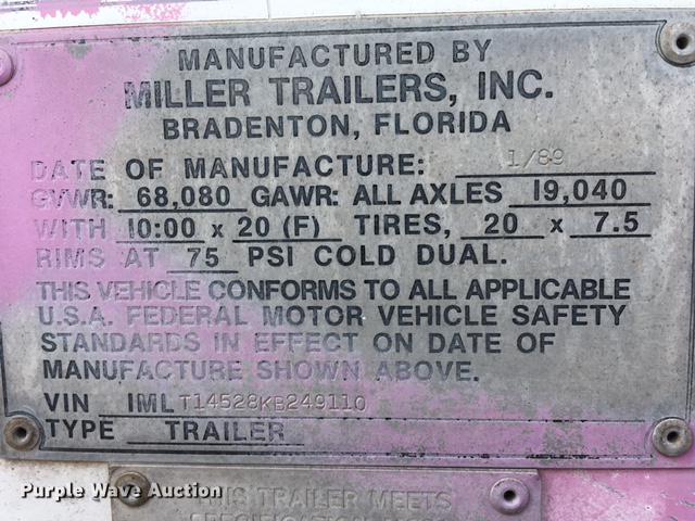 image for item G1444 1989 Miller dry van trailer