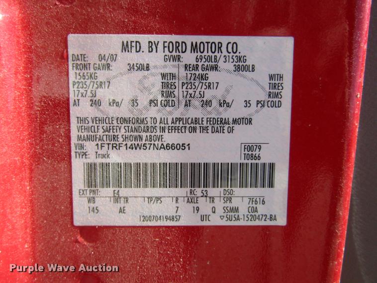 image for item DA3133 2007 Ford F150 Ext. Cab pickup truck