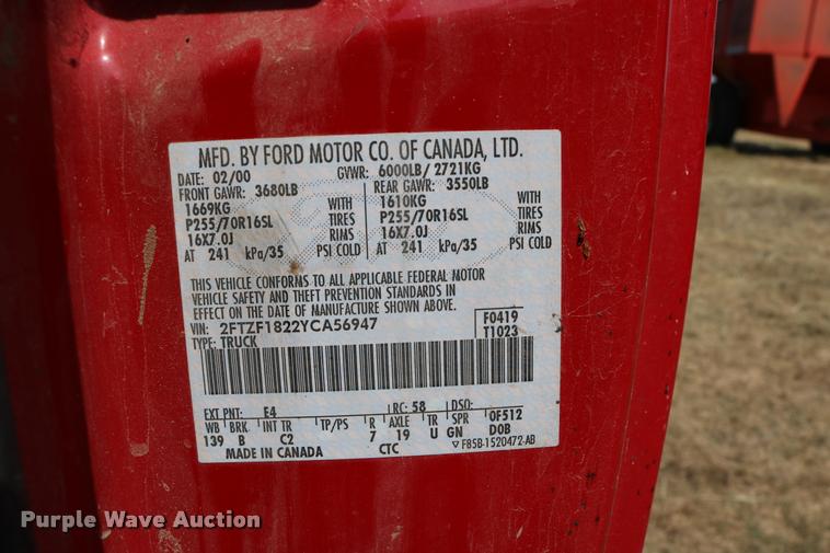 image for item DD0164 2000 Ford F150 pickup truck