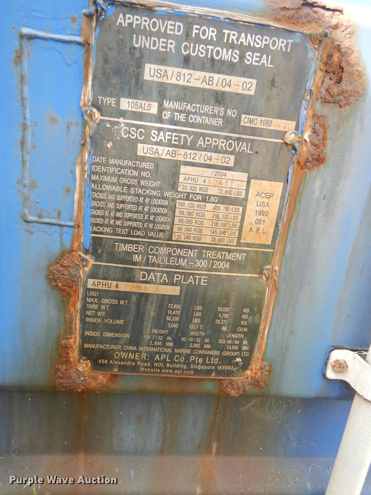 image for item DD0770 2004 APL Conex storage container