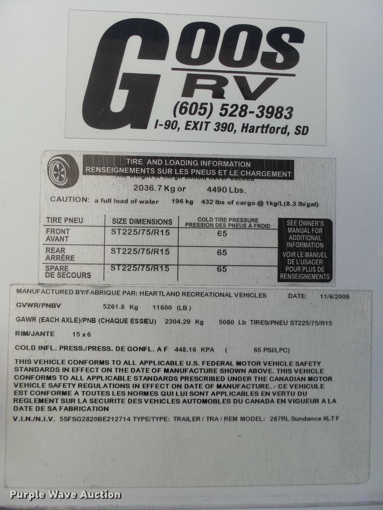 image for item DH9712 2011 Heartland Sundance camper