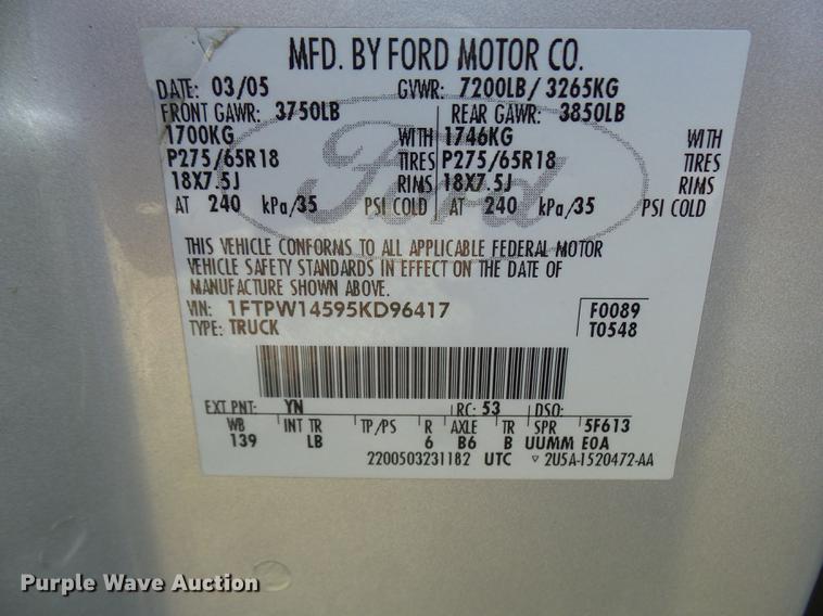 image for item K1772 2005 Ford F150 FX4 SuperCrew pickup truck