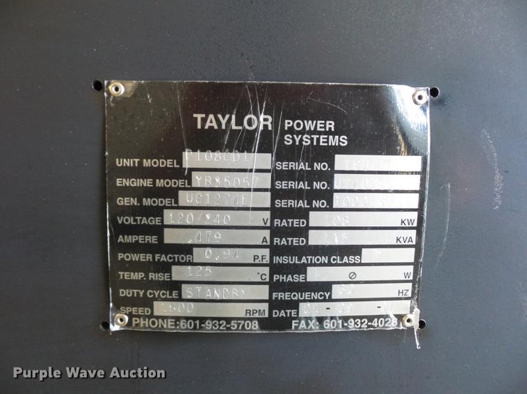 image for item DD2096 Taylor Power Systems P108CDL generator
