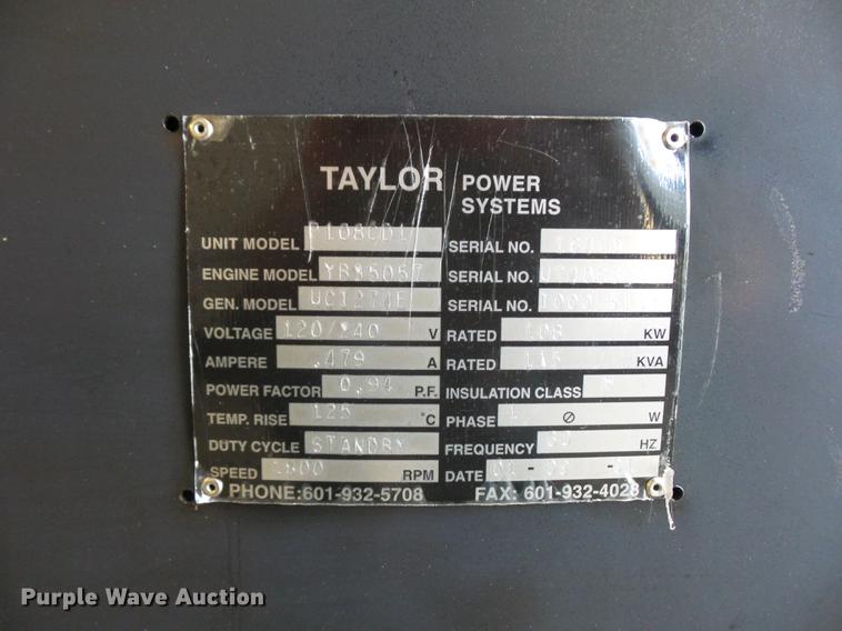 image for item DD2096 Taylor Power Systems P108CDL generator