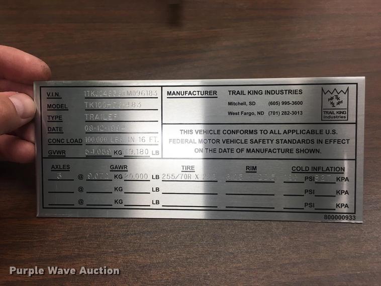 image for item DI9811 1995 Trail King drop deck equipment trailer