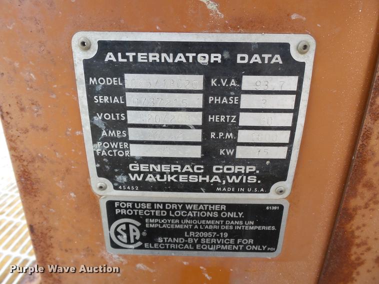 image for item K3251 1985 Generac 58368 generator