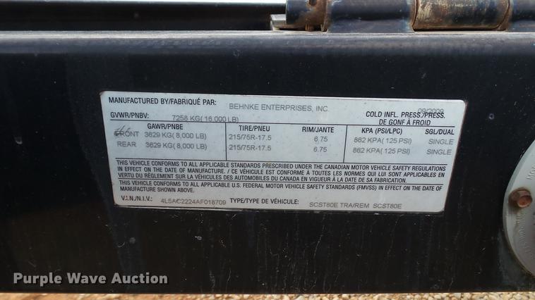 image for item DC2595 2010 Behnke SCST80E sprayer trailer