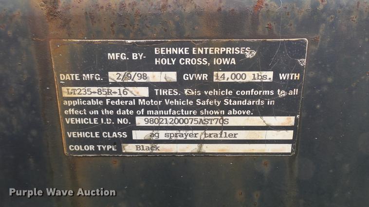 image for item DC2599 1998 Behnke sprayer trailer