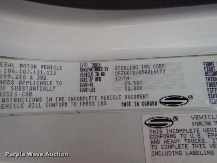 image for item DC5339 2005 Sterling L7500 dump truck