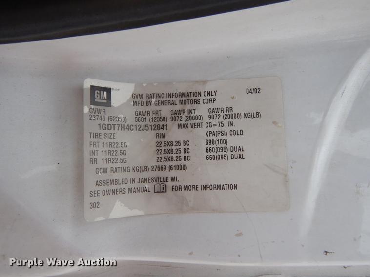 image for item DC5340 2002 GMC C8500 dump truck