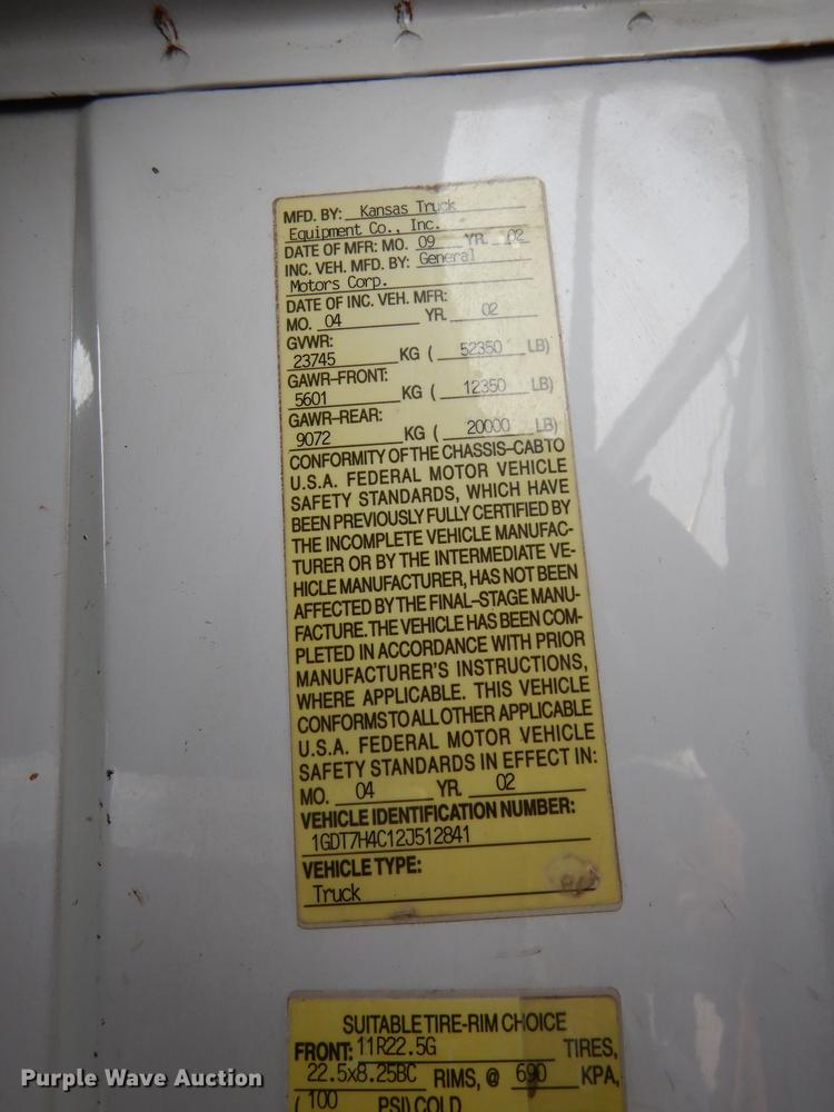 image for item DC5340 2002 GMC C8500 dump truck