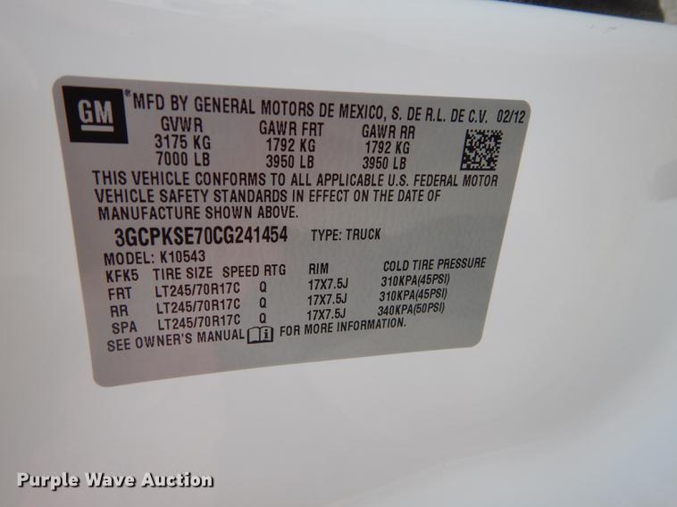 image for item DD0826 2012 Chevrolet Silverado 1500 Z71 Crew Cab pickup truck