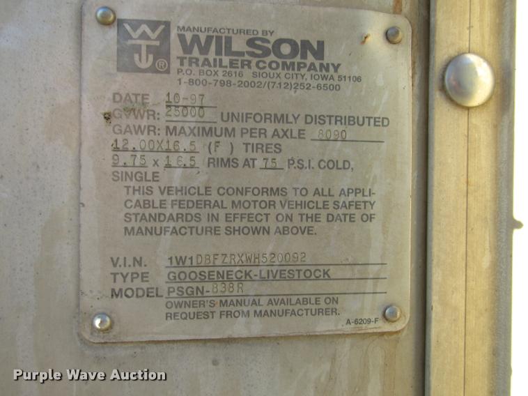 image for item DA3140 1998 Wilson PSGN-838R livestock trailer