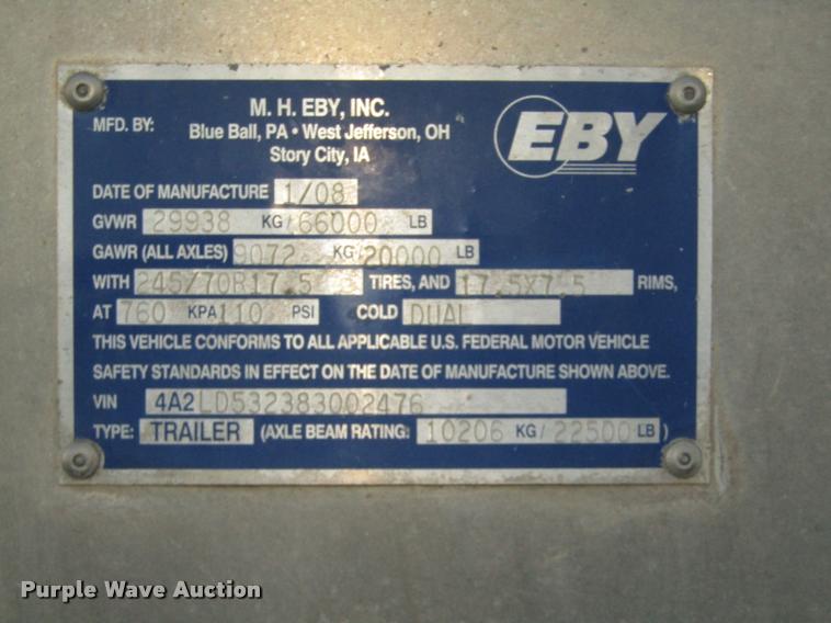 image for item DA3142 2008 Eby Trans Pork livestock trailer