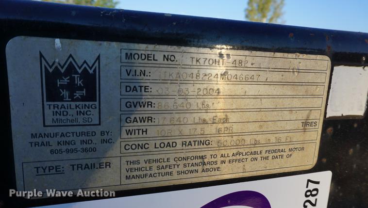 image for item DC5287 2004 Trail King TK70HT482 equipment trailer