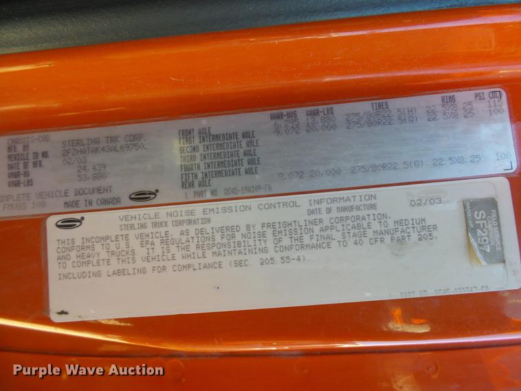 image for item DC3841 2003 Sterling LT7501 dump truck