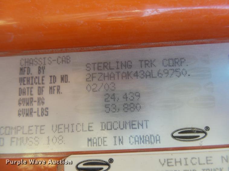 image for item DC3841 2003 Sterling LT7501 dump truck