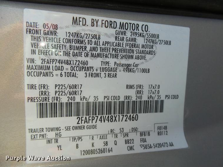 image for item DC3842 2008 Ford Crown Victoria