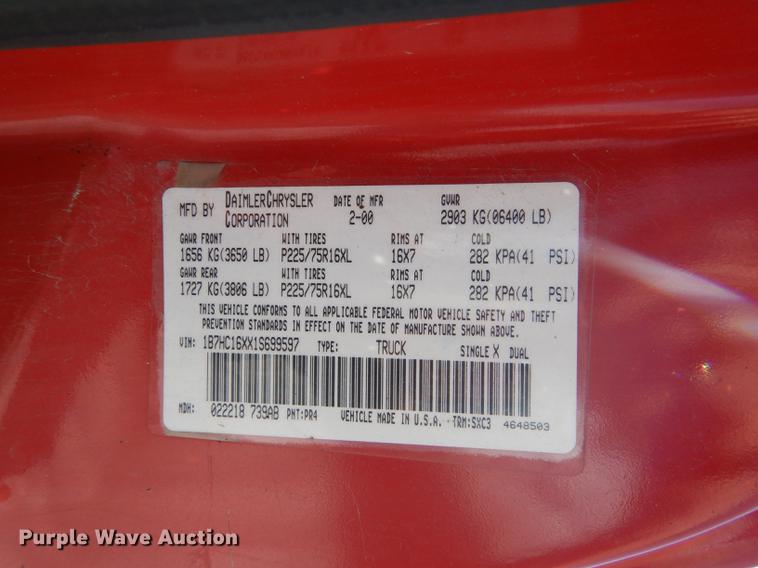 image for item DD0773 2001 Dodge Ram 1500 pickup truck