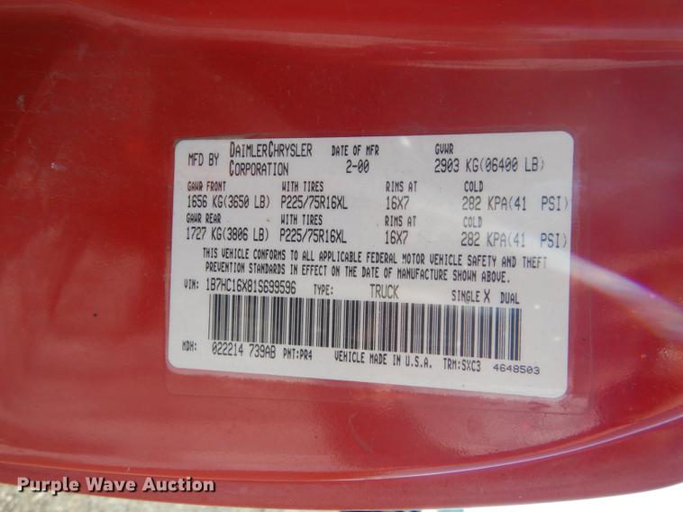 image for item DD0774 2001 Dodge Ram 1500 pickup truck